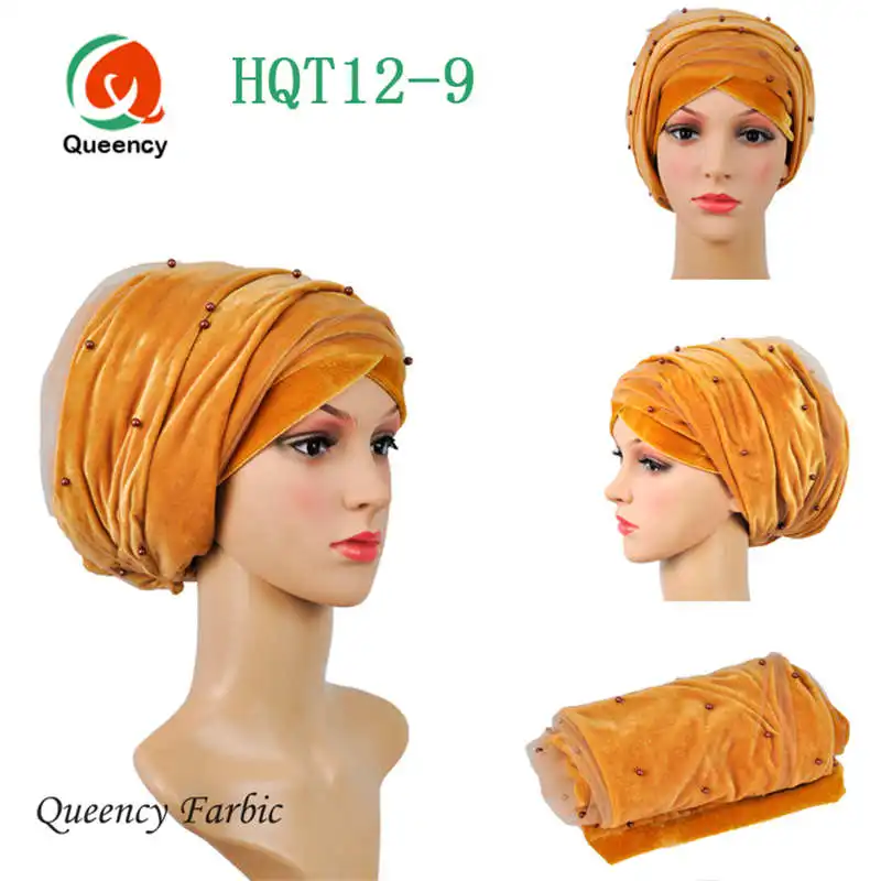 HQT12Wholesale тюрбан повязки новейшие африканские бусы с сеткой женский головной убор