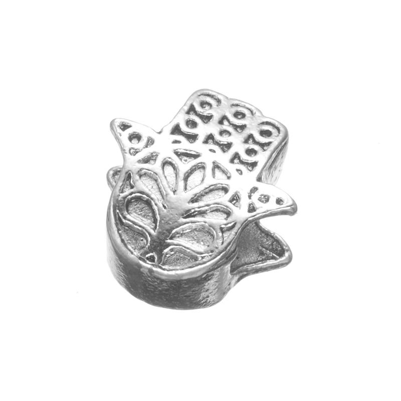 

10PCS High Quality Silver Plated Big Hole Hamsa Hand Beads Charms Fit Snake Chains Bracelets & Bangles DIY Making