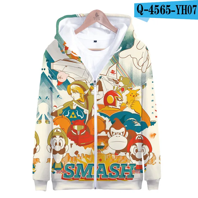 3dLL-391 Супер Марио Bros. 3D Толстовка с капюшоном, флисовая толстовка Super Smash Bros, толстовки Harajuku, мужской спортивный костюм, хип-хоп куртка на молнии, пальто, одежда - Цвет: 3dLL-391