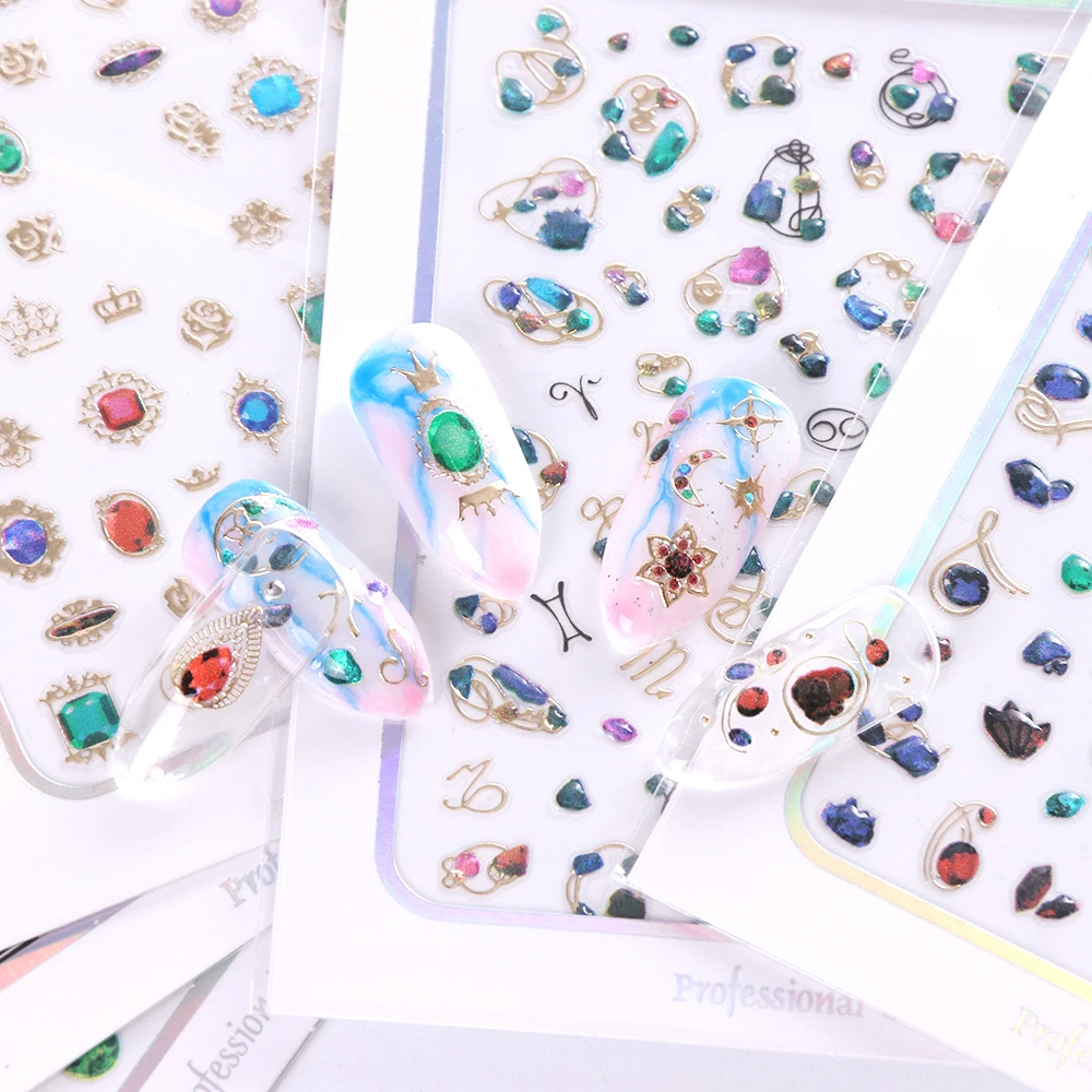 1 шт. стикеры 3D на ногти Nail Art клейкие обертывания Блестящий Золотой Цветок Драгоценный Камень Луна слайдер переводная Наклейка украшения маникюрные советы LADP401-412