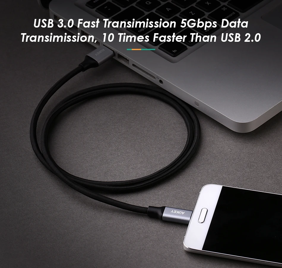 AUKEY Тип C Кабель USB 3 0 3A Тип-C плетеный кабель к Usb- данных и Зарядное устройство