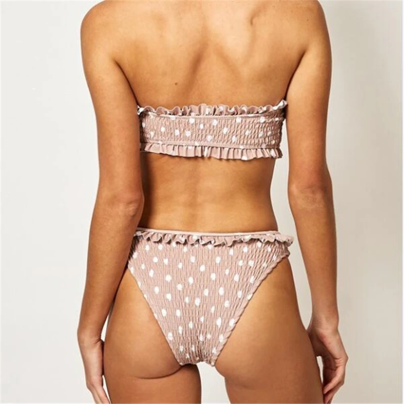 Женский купальник-бандо однотонный купальник-бикини купальный костюм для