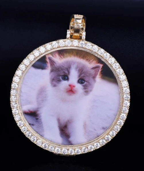 Хип-хоп AAA CZ инкрустированный камнями Bling Iced Out круглая фоторамка Подвески ожерелье для мужчин Rapper ювелирные изделия золотистый Серебристый с розой - Окраска металла: gold