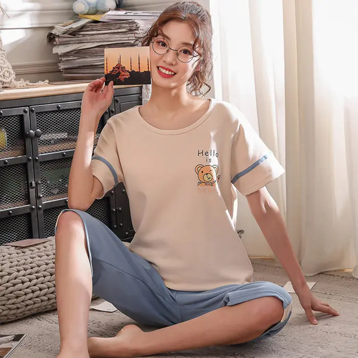 style 4 Высокое качество, хлопок, женские пижамы, наборы, летняя Пижама, короткий рукав, круглый вырез, для девушек, милый мультяшный принт, ночная рубашка - Цвет: style 4