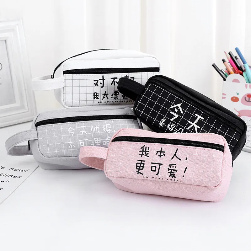 

2018 New Simple Canvas Pencil Case Large Capacity Stationery Kawaii Student Stationery Gift Cosmetic Bag Office School Supplies