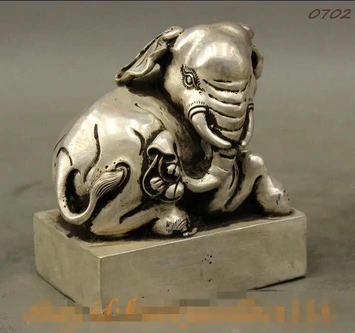 Chinese Silver Bronze Dynasty Palace JiXiang Elephant Statue Seal Signet Stamp | Дом и сад
