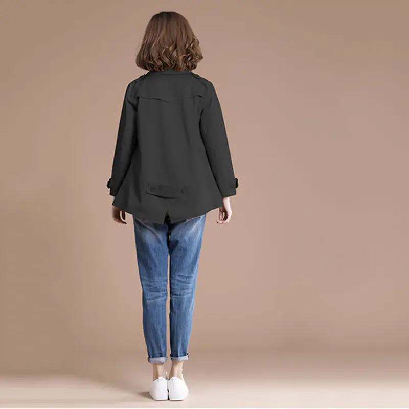 

Spring Autumn Trench Coat Femme 2019 New Korean Loose Large Size Lapel Double-Breasted Women Solid Color Short Windbreaker LQ671
