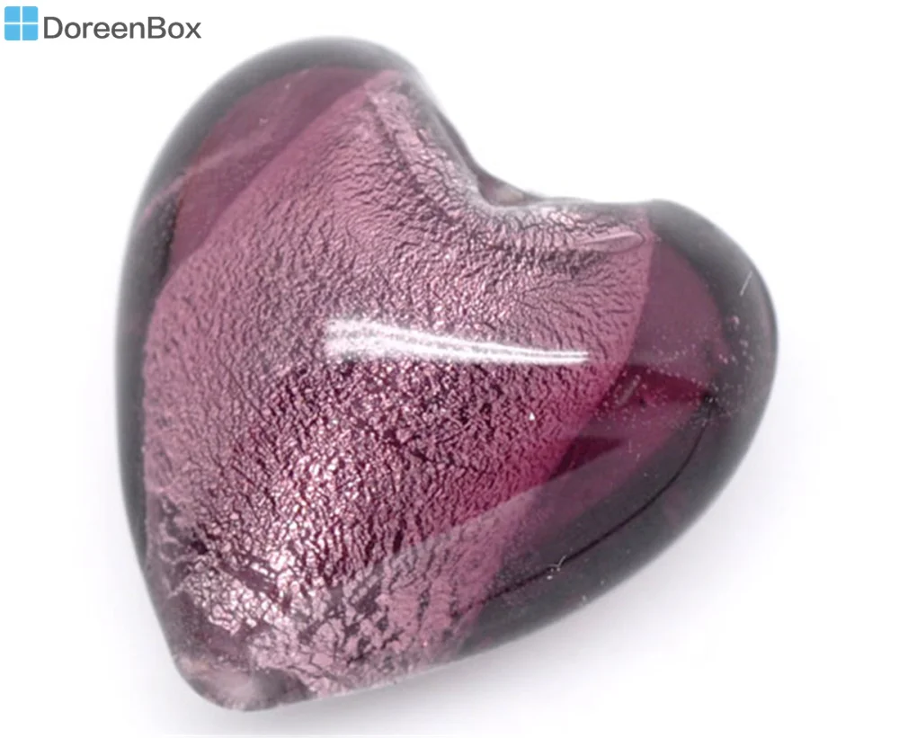 Doreen Box hot 10 фиолетовое сердце фольга стеклянные лампворк бусины 20x20 мм (B08194)|glass