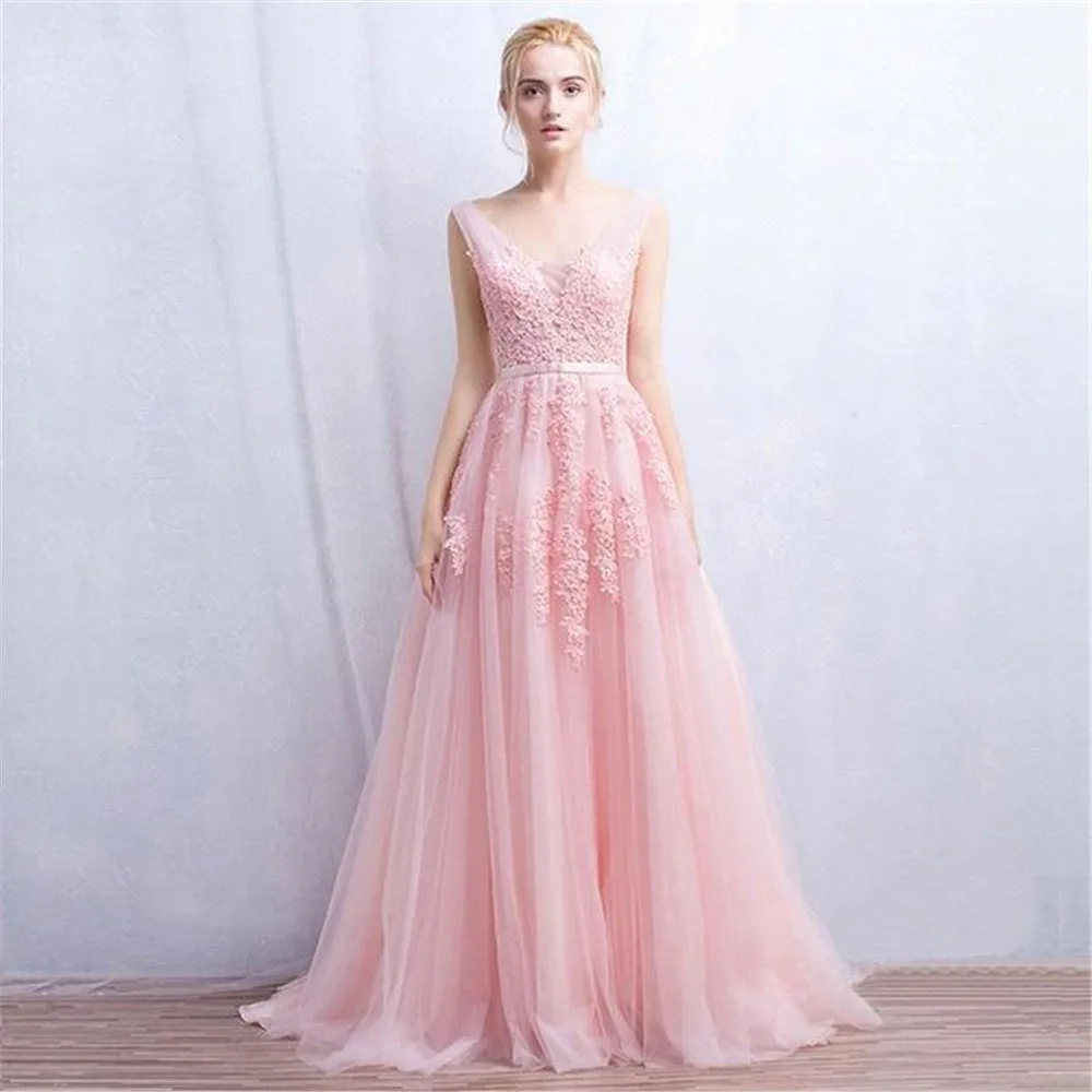 Robe de Soiree Long Evening Dress Double V-Neck A-line Gowns Applique Backless Vestido Formal Party | Свадьбы и торжества