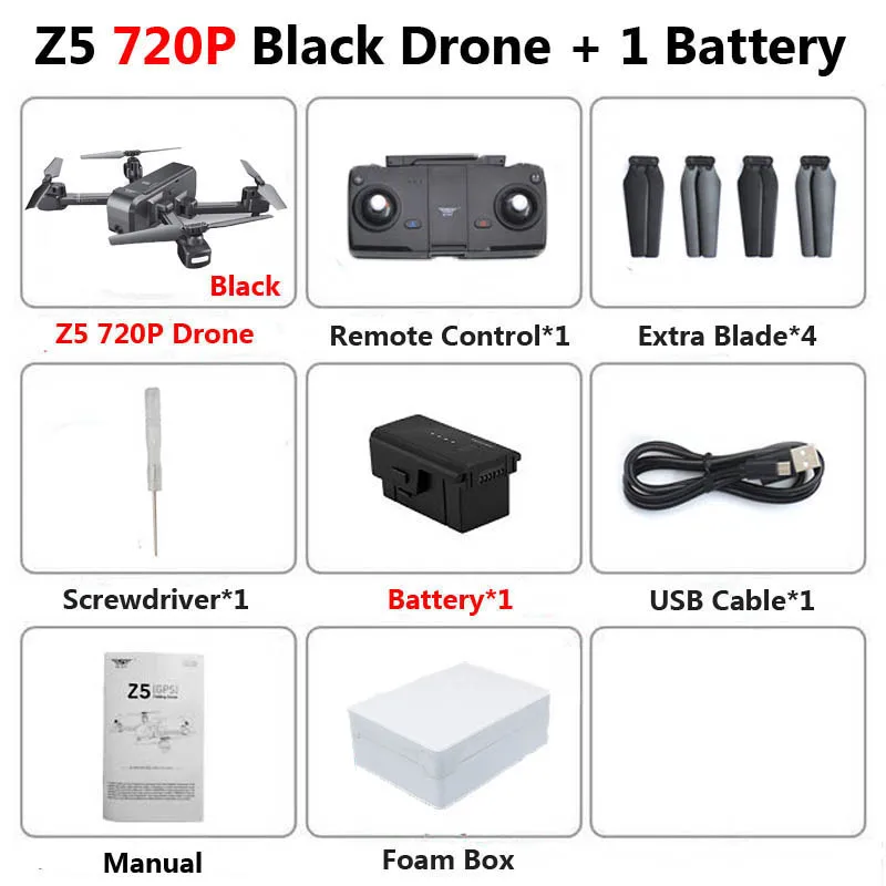 SJRC Z5 Профессиональный складной Дрон с камерой 1080 P HD gps 5G Wifi FPV оптический поток Радиоуправляемый квадрокоптер Вертолет игрушки SG106 E58 - Цвет: Black 720P 1B Foam
