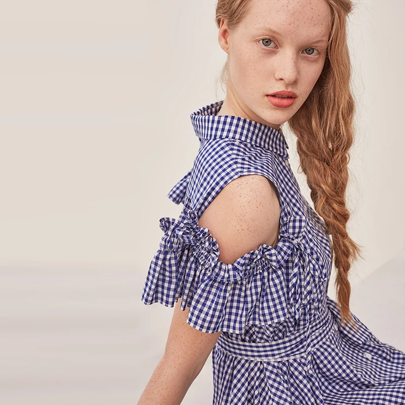 Vero Moda клетчатое платье трапециевидной формы со шнуровкой и открытыми плечами из хлопка | 31837B502