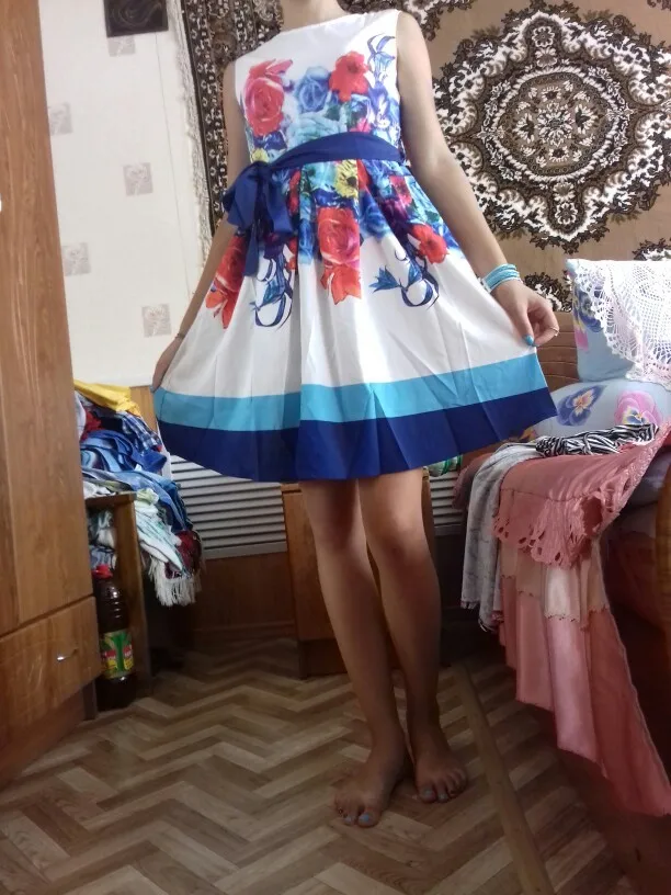 Новое поступление! Для женщин модный принт платье в стиле ретро с круглым вырезом