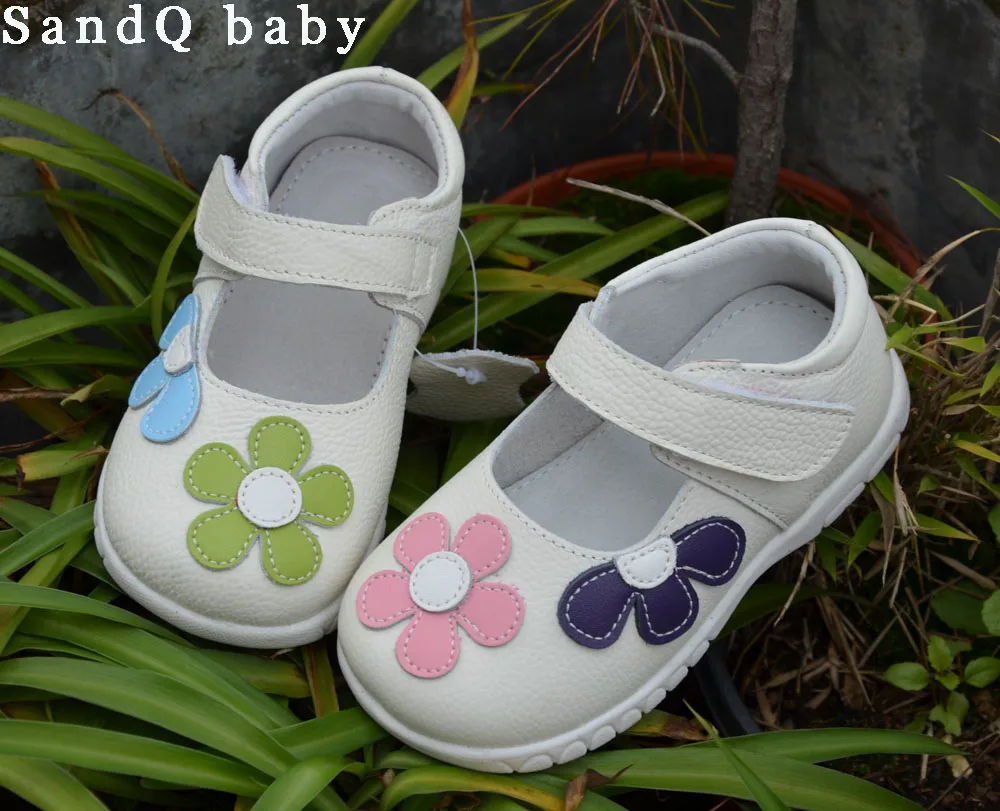 Обувь для девочек из натуральной кожи черные туфли мэри джейн с цветами белая