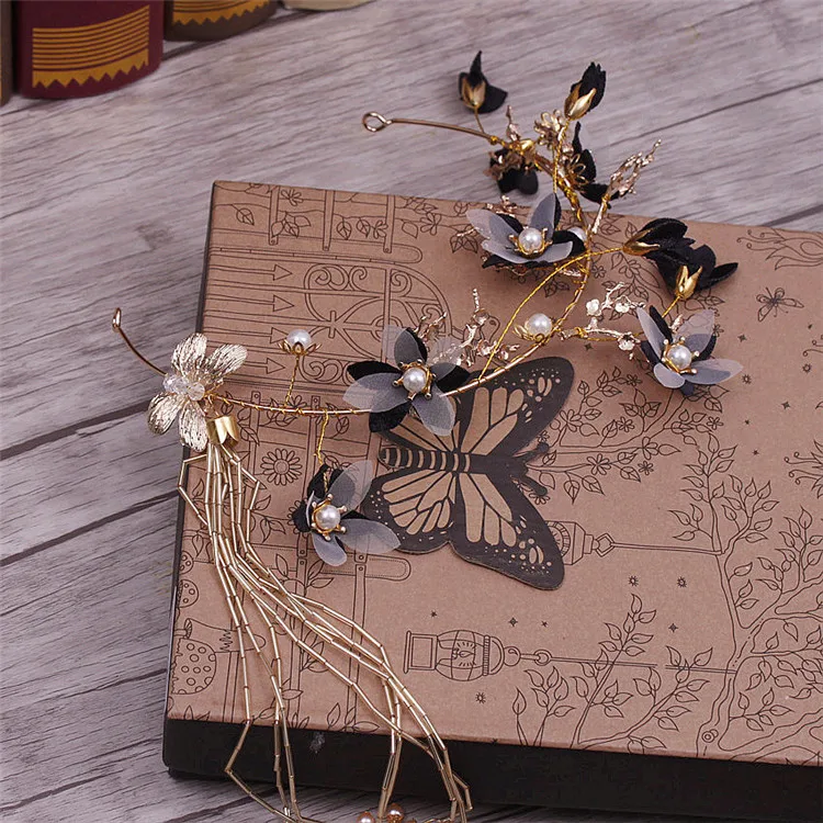 Корейский головной убор для невесты ручной работы Золотая Бабочка свадебные