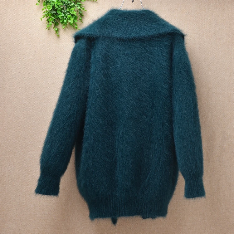 femme women winter thicken warm loose oversize turn-down collar mink cashmere cardigan angora rabbit wool knitted sweater coat |
