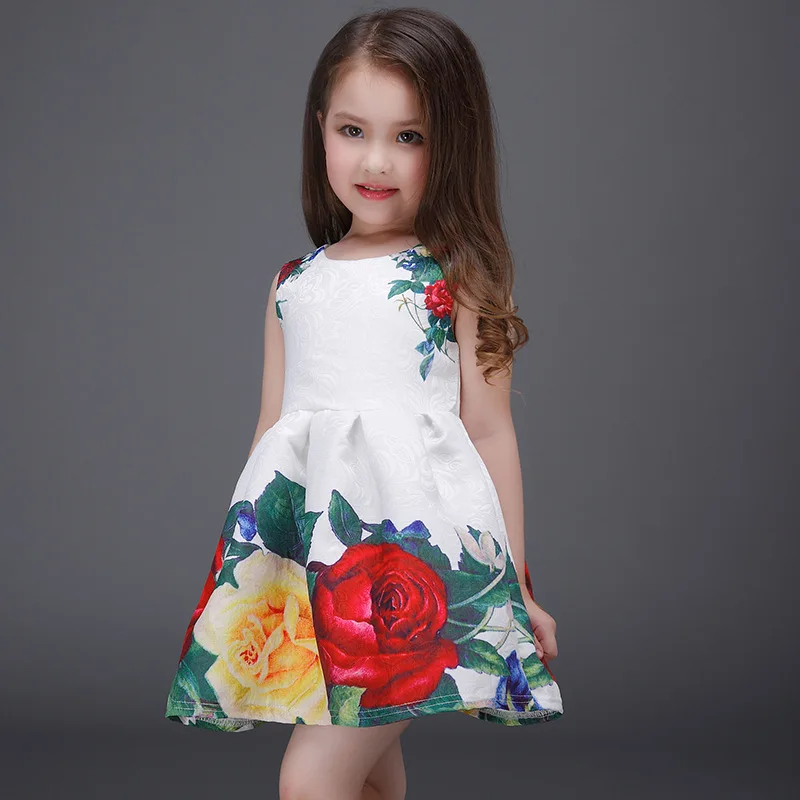 2018 Brand New Girls Summer Style Floral Sleeveless Dress European Wedding Flower Print Ball Gown Young C238 | Детская одежда и
