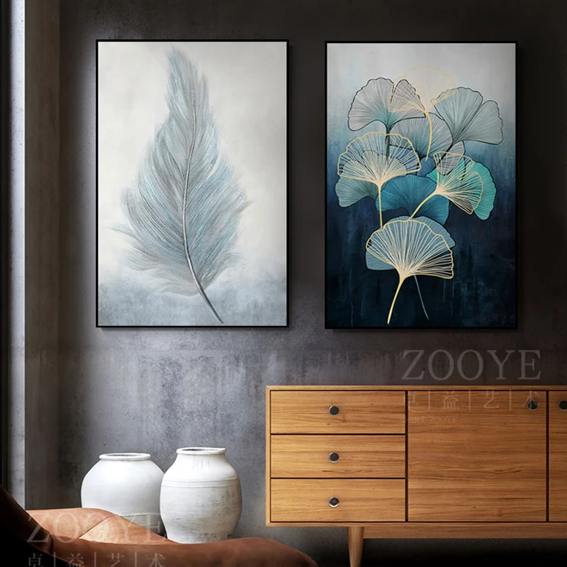 

Abstract Feather Plants Canvas Poster Scandinavian Wall Art Paintings Print Leaves Decorative Picture for Living Room Home Decor