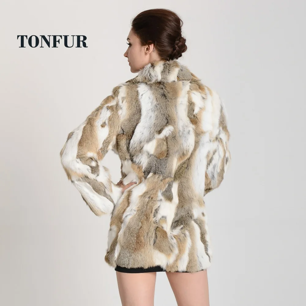 Длинное пальто из натурального кроличьего меха с отложным воротником бесплатная