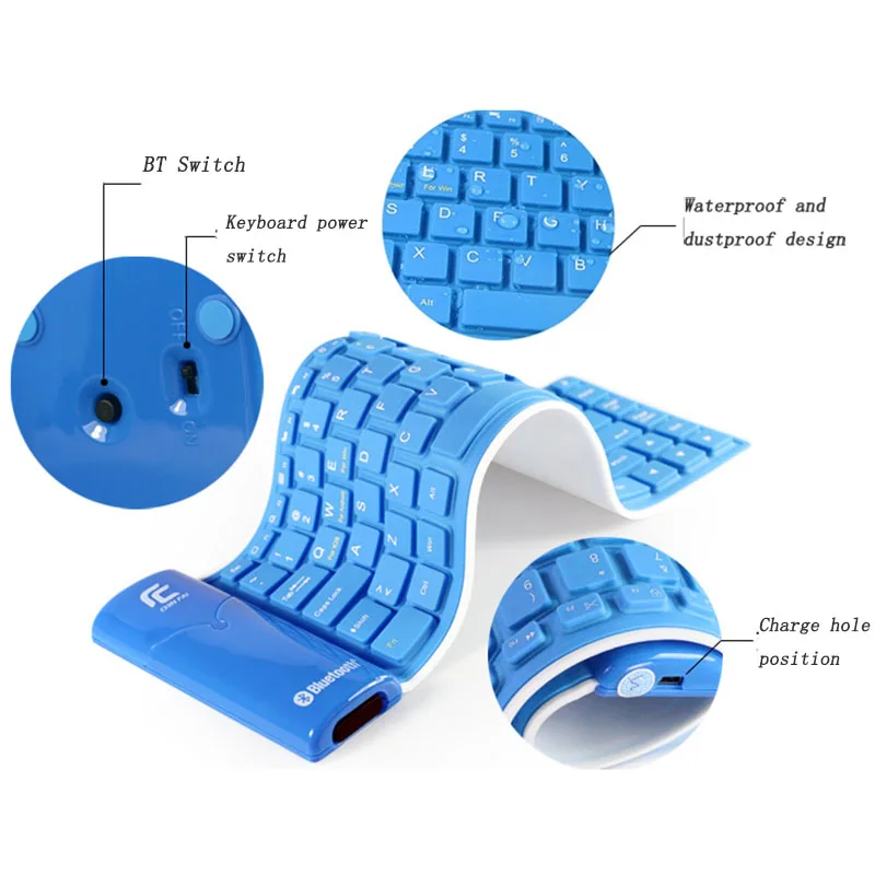 Basix клавиатура Bluetooth Беспроводная Мягкая силиконовая Складная Водонепроницаемая