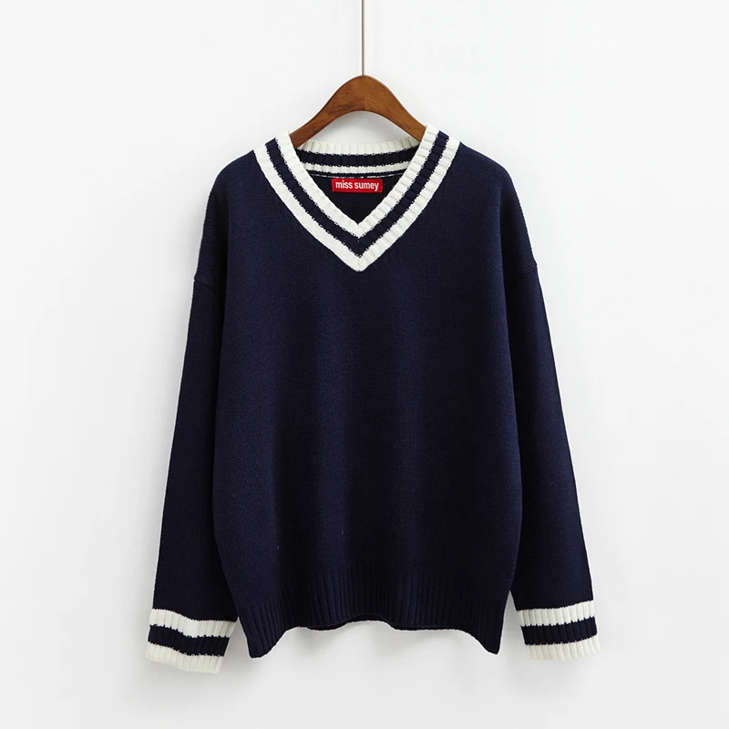 Женский свитер Харадзюку Kawaii Свободные Дикий базовые модели с v-образной