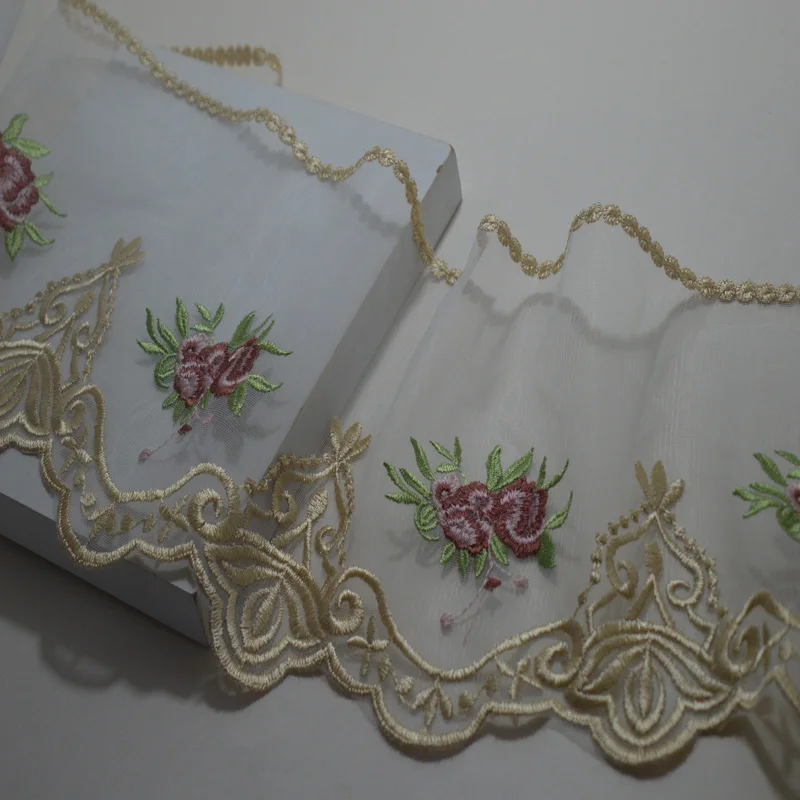 2 ярда/партия Прозрачная кружевная отделка с красным цветочным узором 18