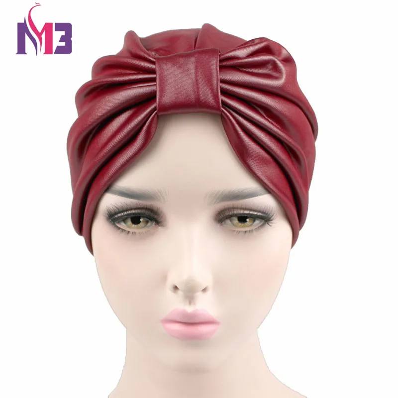 Новый Модный женский тюрбан из искусственной кожи Женская эластичная Тюрбан