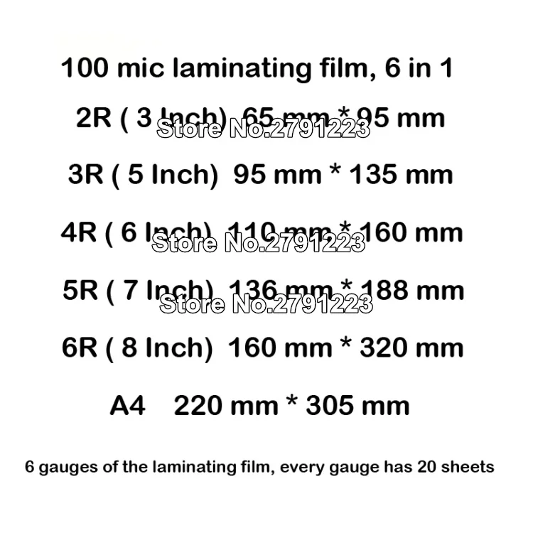 6 размеров (3 &quot5&quot &quot7&quot 8 &quotи A4) Термальность пленки для ламинирования PET + EVA 20