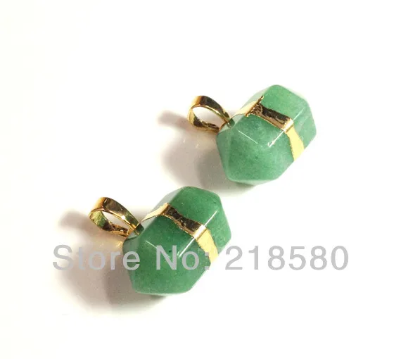 

H-RQP085 10pcs Crystal Pillar Charm Aventurine Quartz Petite Nugget Pendant with Gold or Silver Layered Edging