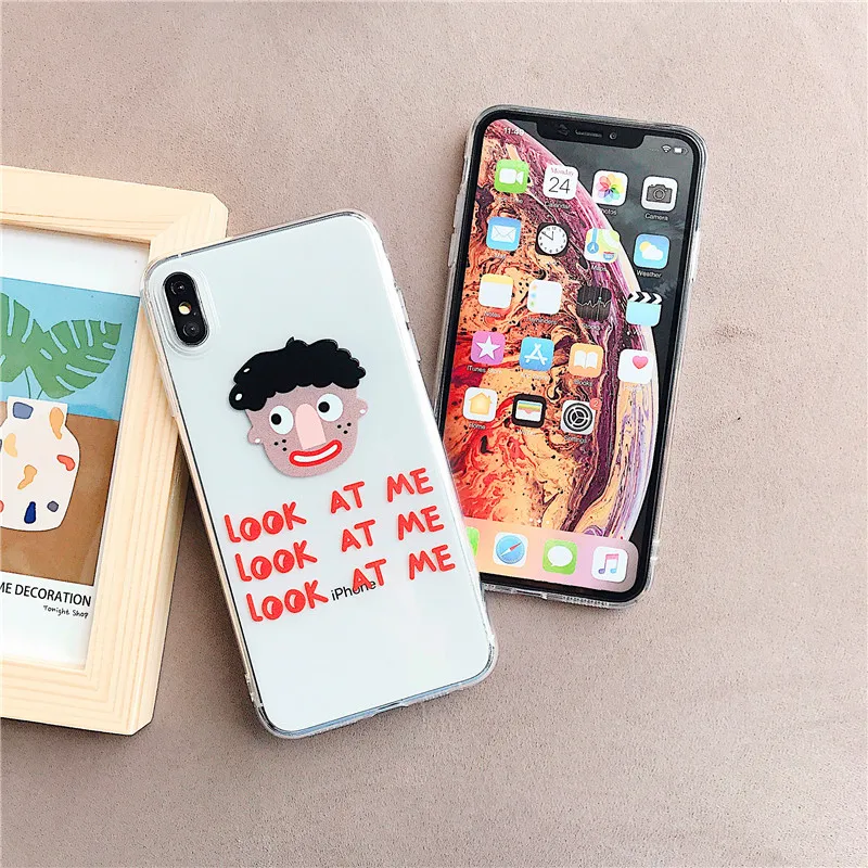 Transparent Back Cover For iPhone 6 6s 7 8 Plus Soft TPU Cartoon Couples Girl And Boy Phone Case X XR XS Max Coque |