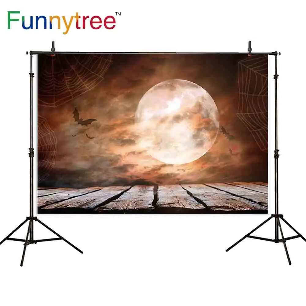 Фотофон Funnytree на Хэллоуин страшный узор полная луна паутина сумерки винтажные