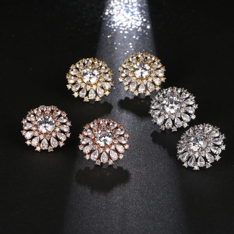 Женские серьги гвоздики с круглым прозрачным Цирконом|brand stud earrings|stud earringswomen brand