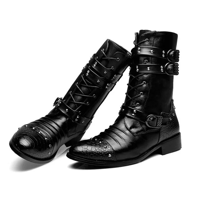 Movechain/модные мужские ботинки из натуральной змеиной кожи с высоким берцем в стиле