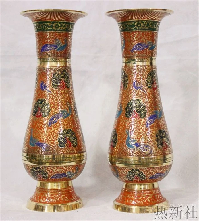 Импортированный из Индии японская бронзовая Пакистанская ваза с оранжевыми