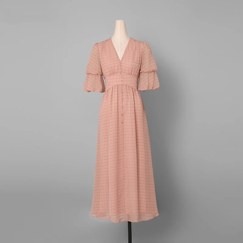 Простое модное винтажное платье с v образным вырезом однобортное бальное