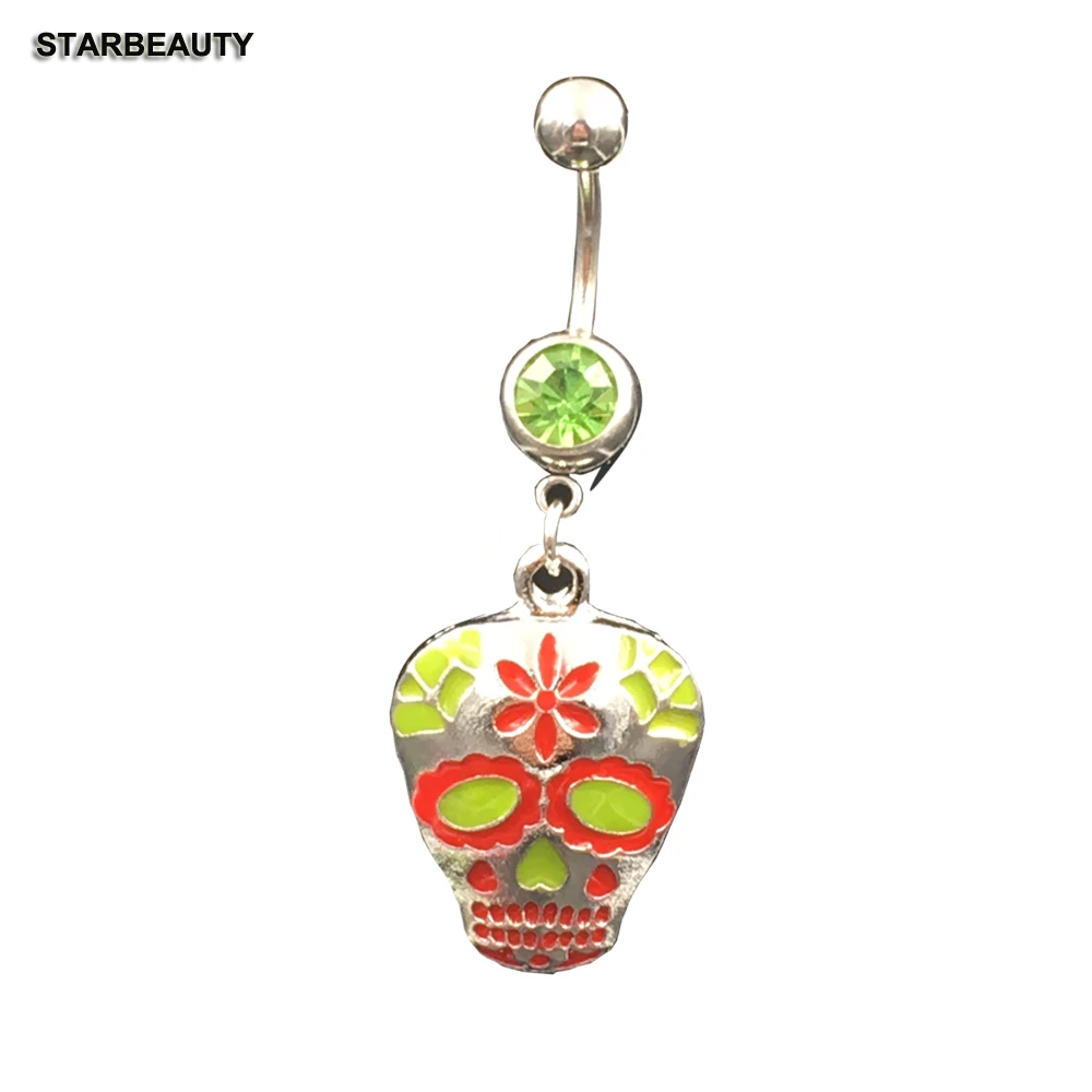 Starbeauty Лотос череп пупка пирсинг Ombligo сексуальный Зеленый Кристалл Кольца Nombril 16G