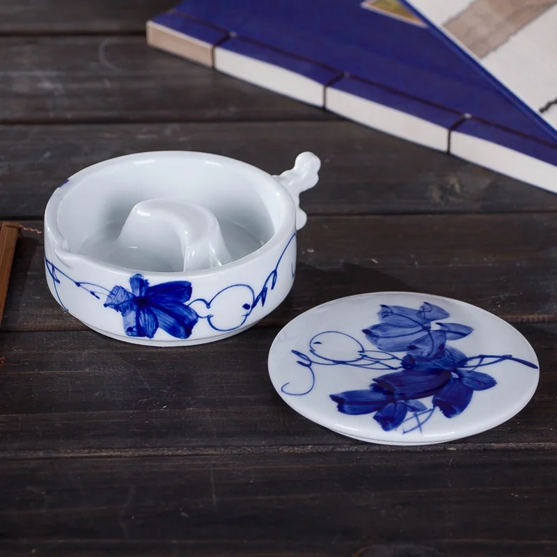 

Jingdezhen Ceramic Ink Pool Study Four Treasures Blue and White Hand-painted Articles Ceramic Ink Box Ink Bucket Pen Washing