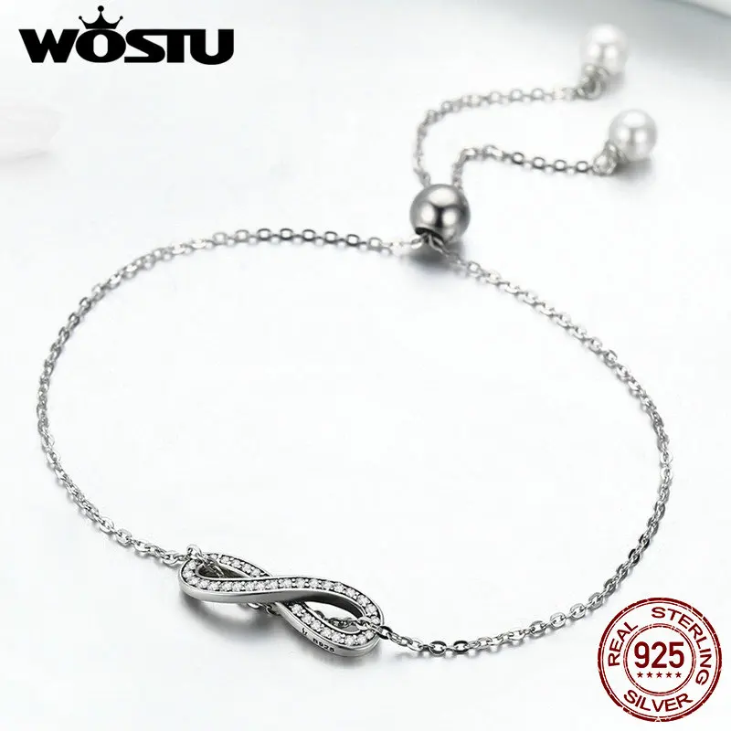 WOSTU, роскошное серебро, 925 пробы, бесконечность, любовь, цепочка, звено, женский браслет, Стерлинговое Серебро, ювелирное изделие, подарок на день Святого Валентина, CQB056