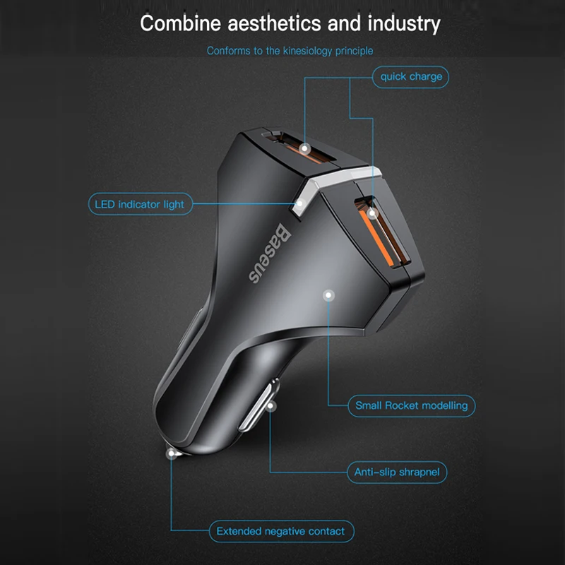 Автомобильное зарядное устройство Baseus QC 3 0 быстрая зарядка с двумя usb-портами