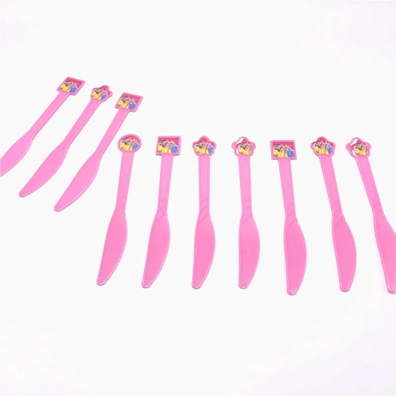 

10pcs Cartoon Disposable Tableware Six Princess Pink Plastic Knife Fork Spoons Kid Boy Birthday Party supplies party decoration