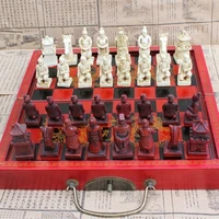 chess pieces set medium terracotta chess piece stereo resin chess figure chess with wooden board retro entertainment gift