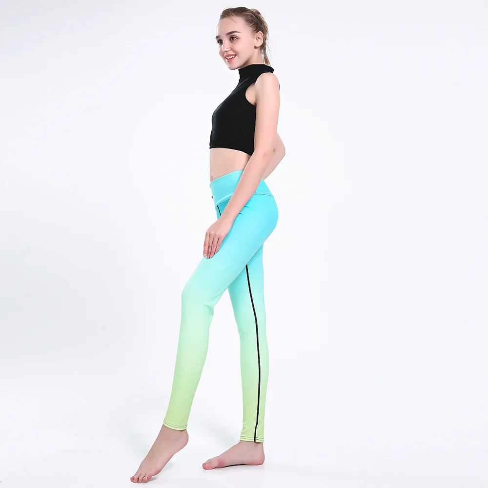 Градиент цвета синие Леггинсы спортивные женские 2017 новое поступление осенние
