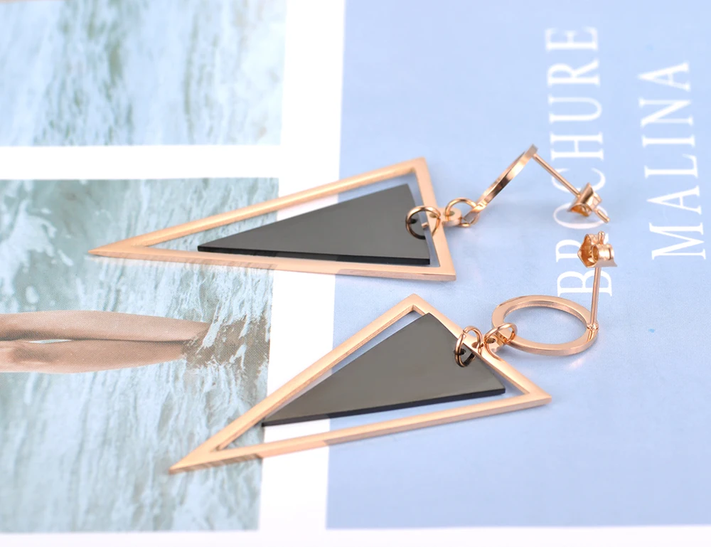 Lokaer New Punk Stainless Steel Female Black Hollow Triangle Stud Earrings For Women Geometric Earrings oorbellen E18112