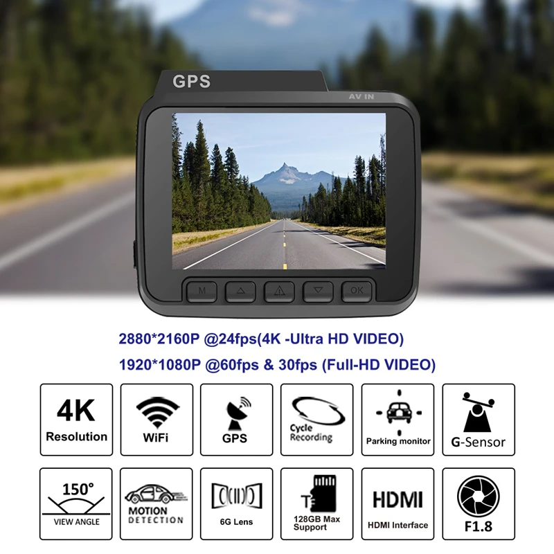 Видеорегистратор 4k встроенный GPS WiFi камера заднего вида | Автомобили и мотоциклы