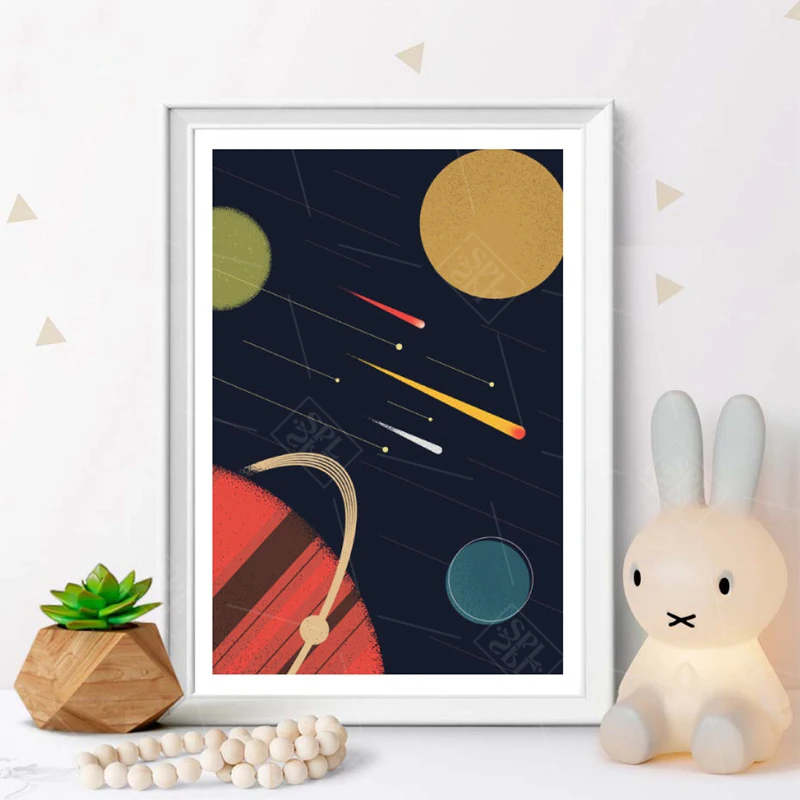 I Need More Space Science Cartoon A4 Art Canvas Painting Outer Planets Posters and Prints Kids Room Decor Wall Picture | Дом и сад