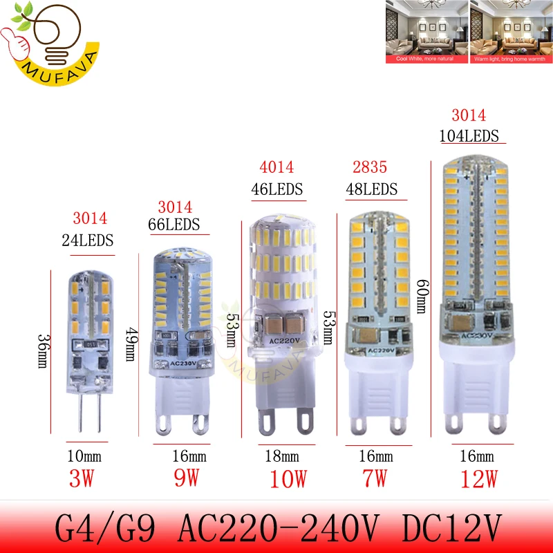 1 шт./лот высокое качество G4 G9 светодиодная лампа DC12V AC 220 В SMD 2835 3014 4014 360 градусов