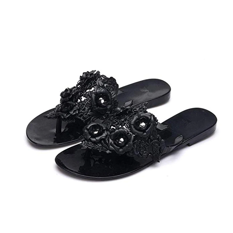 Сандалии женские из ПВХ шикарные шлепанцы с цветами водонепроницаемые легкие