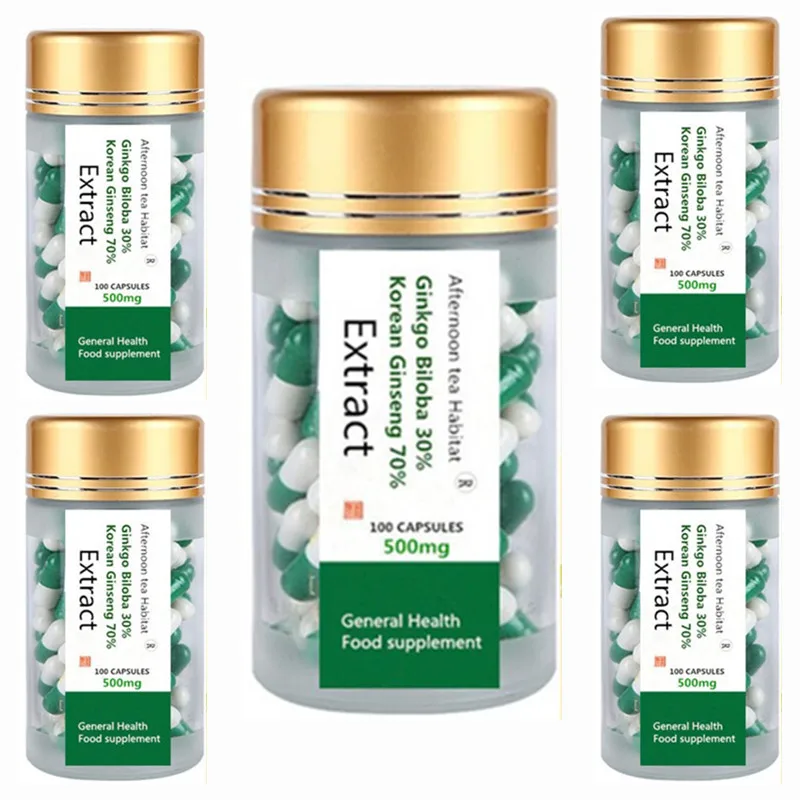 5 bottles Гинкго билоба 30% и Экстракт Корейского Женьшеня 70%-помогает увеличить либидо у мужчин и женщин - Цвет: 5 bottles