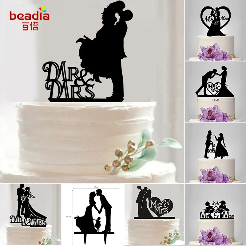 Свадебный торт Topper Love Mr Mrs акриловый Безопасный черный Toppers Романтический невесты