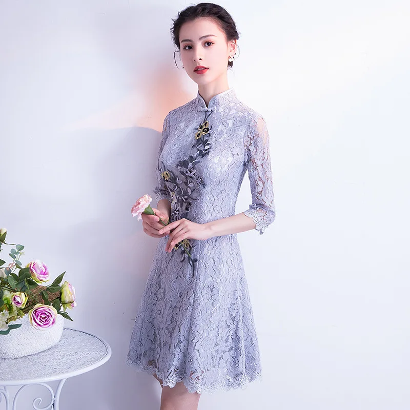 Сексуальное Мини Cheongsam Летнее традиционное китайское стильное платье женские