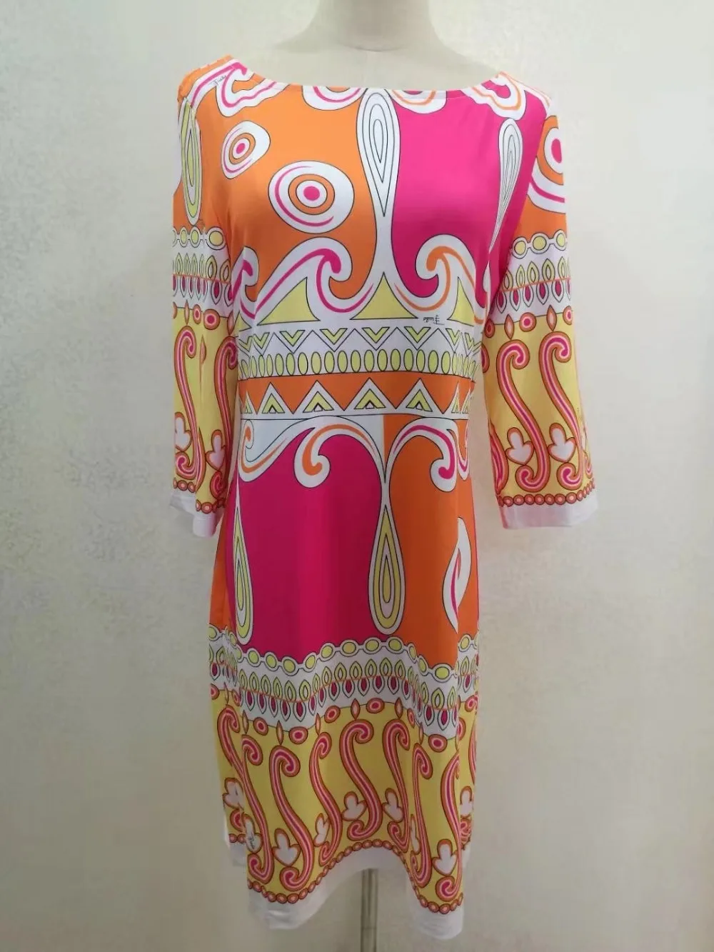 2019 epucci Italian Designer Brands Dress Women's 3/4 Sleeve Geometry Print Stretch Jersey Silk Plus Size XXL | Женская одежда